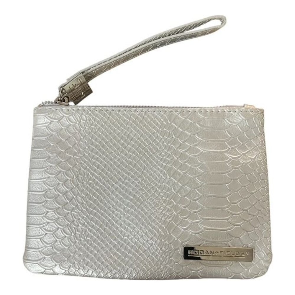 Rodan & Fields Cosmetic Make-up Bag Silver Textured Faux Snake Skin Wristlet - S